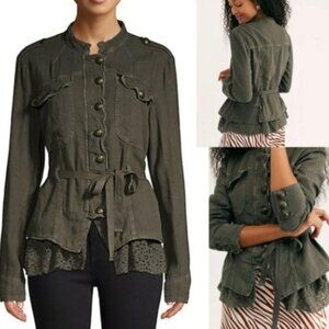 FREE PEOPLE Emilia Linen Victorian Military Jacket